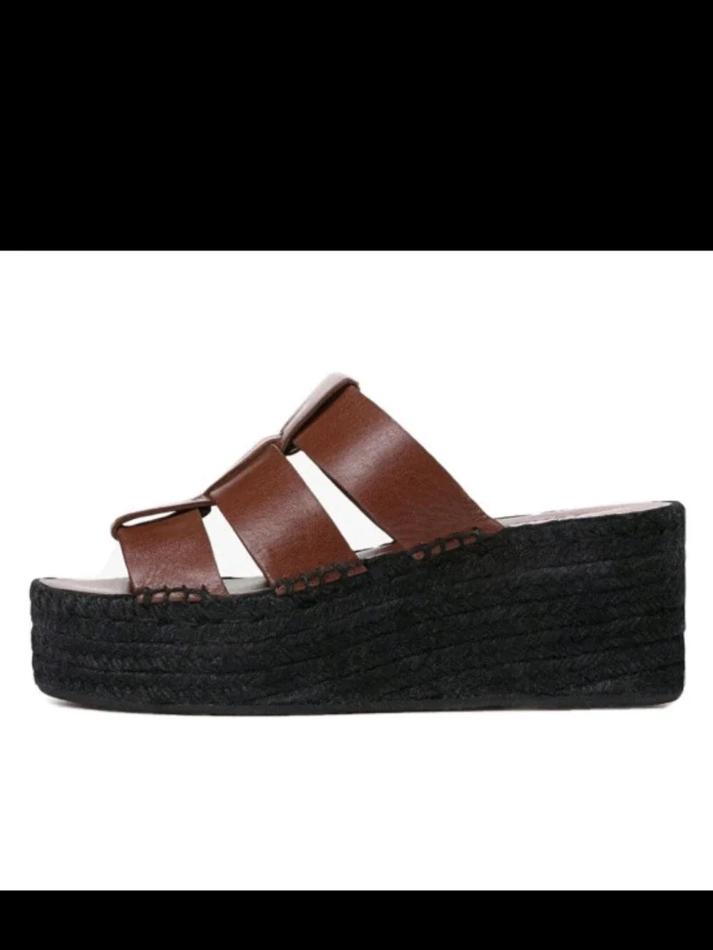 Vince Mahogany Leather Espadrille Platform Wedge Slide Sandals - Size 9M